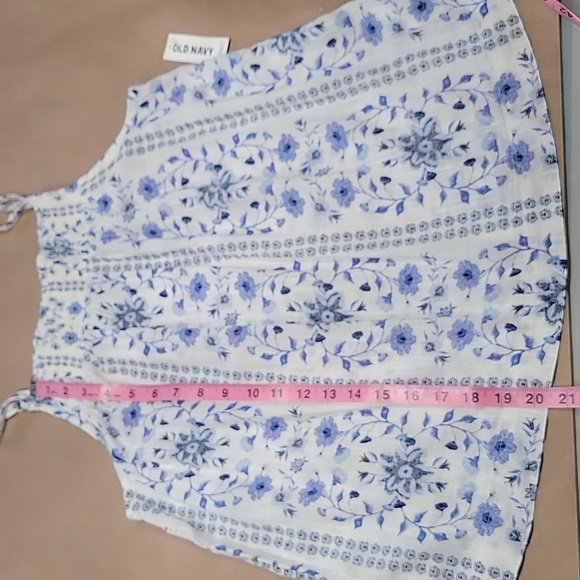 Old Navy Size S White with Blue Floral Stripe Pattern Halter Tank Top, NEW - Picture 9 of 12